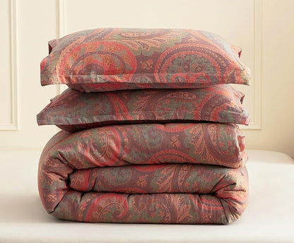 SLEEPBELLA Washed Double Layer Muslin 100% Cotton Comforter Set Queen Size, Paisley Fluffy Thick Checked Bedding Set, Soft Breathable(1 Comforter, 2 Pillow Shams)