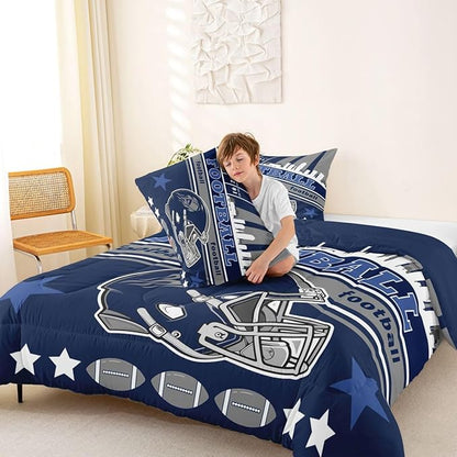 Feelyou Football Bedding Set Boys Girls King Size Rugby Sports Comforter Set Women Men Football City Duvet Quilt Gray Blue Blue Decor Breathable Soft Microfiber Lightweight