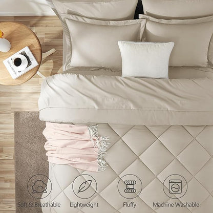 CozyLux California King Comforter Set Oatmeal - Cal King Bed in a Bag 7 Pieces, Luxury Soft Bed Set for All Seasons, Bedding Set with Down Alternative Comforter, Sheets, Pillowcases & Shams