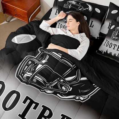Erosebridal Football City Bed in A Bag Ball Sports Game 7 Piece Bedding Set American Soccer Sports Rugby Comforter Set with Sheets Twin Size for Kids Teen Adults,Black Grey Ombre Bed Set