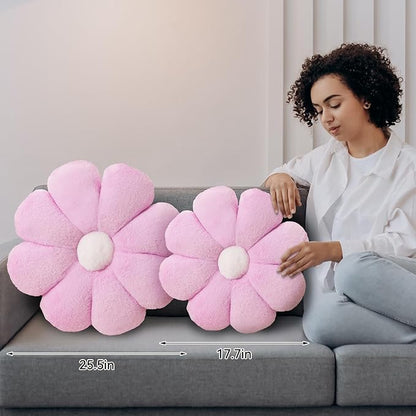 FIONOUT Purple Flower Pillow Decorative Throw Pillows, 17.7In Soft Daisy Pillow Flower Shaped Pillow Floor Seating Custion for Reading and Room Dector