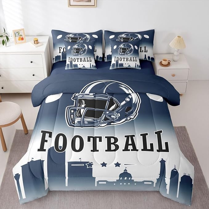Erosebridal Football Full 7 Piece Bedding Set for Boys Girls Sports Rugby Comforter Set with Sheets Ball Competitive Games Bed in A Bag for Kids and Adults,Football City Theme Bed Set(Indianapolis)