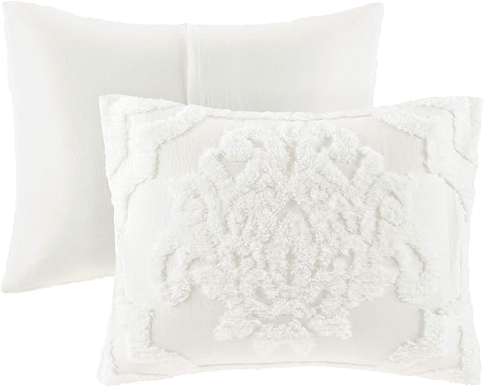 Madison Park Tufted Chenille Cotton Comforter, All Season Bedding Set, Matching Shams, Viola, Damask Off White King/Cal King(104"x92") 3 Piece