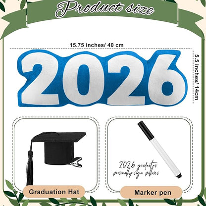 Class of 2026 Autograph Stuffed Pillow 15.7" Graduation Autograph Stuffed Pillow Graduation Guest Signature Gifts Grad Party Sign in Decor for High School College(Blue,Classic)