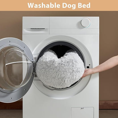 WNPETHOME Calming Dog Bed Cat Bed Donut, Faux Fur Pet Bed Self-Warming Donut Cuddler, Comfortable Round Plush Dog Beds(20 x 20 x 8 Inch, Light Grey)