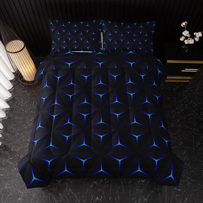 Geometric Blue Argyle Comforter Set,Triangle Honeycomb 3 PCS Bedding Set Full Size for Teen Adult,Modern Quilt Set Geometry Decor,Microfiber Lightweight 1 Comforter 2 Pillowcases