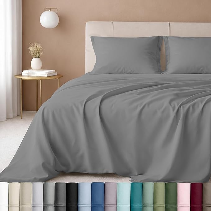 California Design Den - Luxury Full Size Sheet Set - 100% Cotton, 600 Thread Count Deep Pocket Full Size Bed Sheets, Hotel-Quality Cooling Sheets with Sateen Weave - Mist Grey