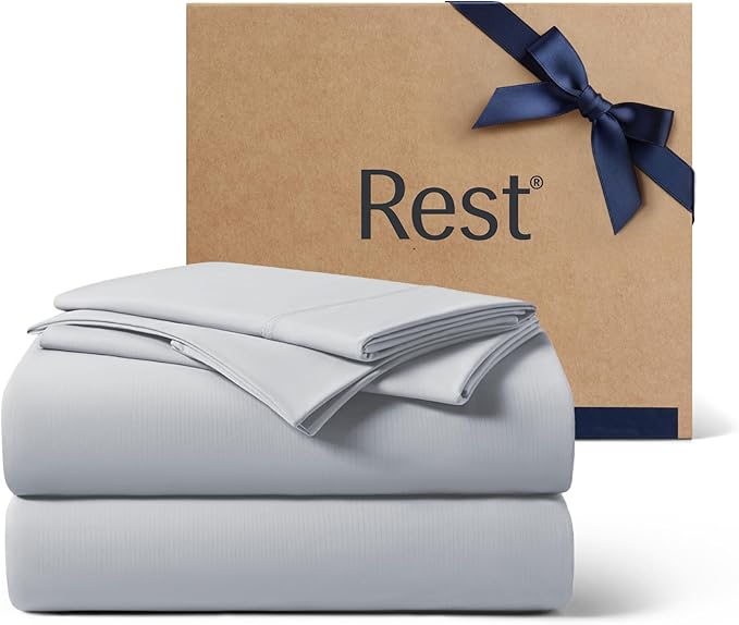 REST® Evercool®+ Cooling Sheet Set, Full Size, Light Gray, Breathable Bed Sheets for Hot Sleeper and Night Sweats, with Pillowcases, with Ionic+ Self-Cleaning Silver Yarn for Sensitive Skin, 4PCS