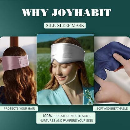 Joyhabit Silk Sleep mask | 100% Mulberry for Women Men Ultra Soft Blackout Eye Cover with Adjustable Band, Breathable No Eye Pressure, Ideal for Sleep, Travel, Naps & Meditation, Silver Gray