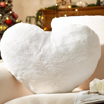 YRXRUS Valentines Heart Pillows, Love Heart Shaped Pillow, White Cute Heart Pillow for Gifts, Shaped Throw Pillows for Her, Kids, Women, Girls Home Decoration, Faux Rabbit Fur 10X11 Inch