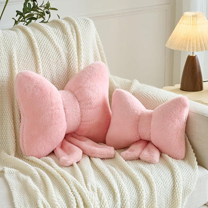 Xuyier Bow Pillows, Bow Shaped Decorative Throw Pillows for Couch Bed, Aesthetic Cute Home Decor Accent Pillows (Pink, Large-16 Inches)