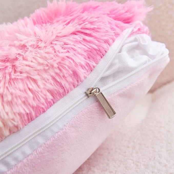 MOOWOO Rainbow Fluffy Heart Pillow,Valentines Day Decor Faux Fur Throw Pillow,Sherpa Plush Shaggy, Girl Room Decor,Heart Shape for Mothers Day,Christmas Decorations(Colorful)
