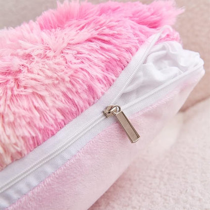 MOOWOO Rainbow Fluffy Heart Pillow,Valentines Day Decor Faux Fur Throw Pillow,Sherpa Plush Shaggy, Girl Room Decor,Heart Shape for Mothers Day,Christmas Decorations(Colorful)