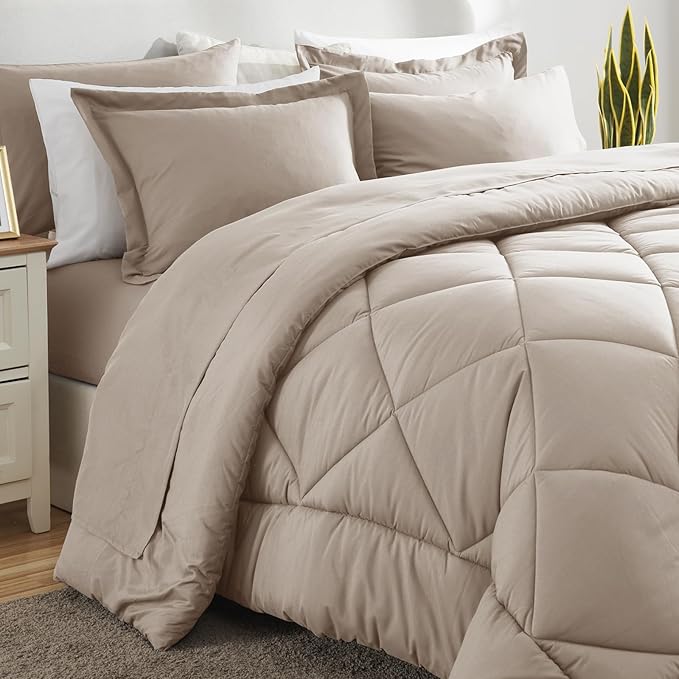 CozyLux Full Size Comforter Sets Linen - 7 Pieces Bed in a Bag Full, Luxury Soft Bed Set for All Seasons, Bedding Set with Down Alternative Comforter, Sheets, Pillowcases & Shams