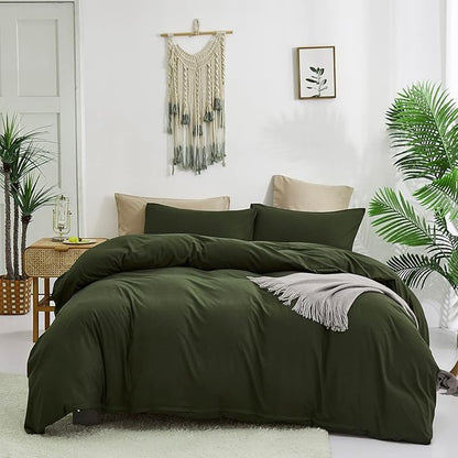 KAREVER Army Green Comforter Set Cal King Deep Dark Green Bedding Set California King Men Breathable Bedding Set Women Soft Hunter Green Comforter Set Skin Friendly