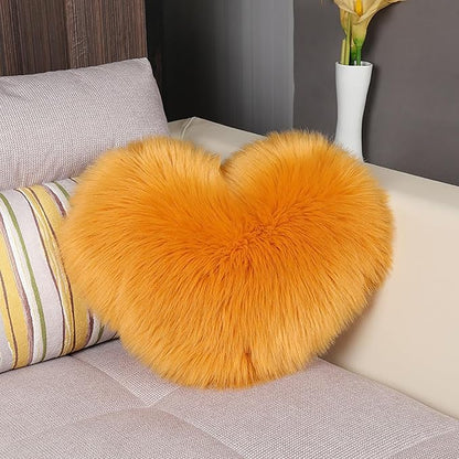 HANDKEI Love Pillow, Heart-Shaped Long Plush, Pink Imitation Wool, Living Room Sofa, Cute Cushion, Bedside Cushion (Golden Camel, 15.74 inch X 19.68 inch)