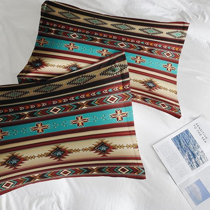 Comforter Set Twin Size, African Tribal Ethnic 5 Pcs Bedding for Kids and Adults, Mexican Moroccan Aztec Bed Sheet Sets with Fitted Sheet Pillowcase & Sham for Bedroom Bed Decor