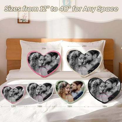 Custom Photo Pillow for Couple on Valentine's Day, Customized Gifts for Girlfriend, Personalized Romantic for Him Her, Picture Presents for Birthday (Pillow Insert Included)