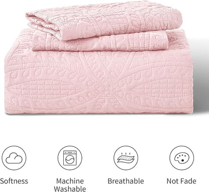 Love's cabin California King Size Quilt Bedding Set Pink Bedspreads - Cal King Summer Lightweight Bedspread Comforter - Coin Pattern Coverlet for All Season - 3 Pieces (1 Quilt, 2 Pillow Shams)