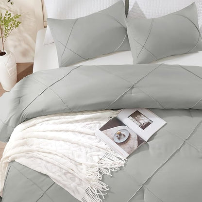 BYSURE 3 Pieces Queen Comforter Set(Grey), Lightweight Bedding Set with 2 Pillow Shams, Down Alternative Diamond Stitched Bedding Comforter for All Season