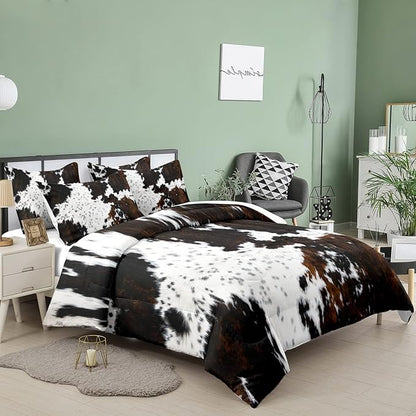 Tailor Shop Black White Cow Print Comforter Set Full, Western Farmhouse Cow Print Bedding in A Bag, Rustic Cowhide Comforter Set with 2 Matching Pillowcases Bedroom Decor…