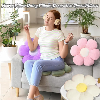 Flower Pillow Daisy Shaped Throw Pillows, Cute Decorative Pillows 15.7In Fluffy Pillows Floor Cushions for Classroom Bed or Home Decor (Cream White)