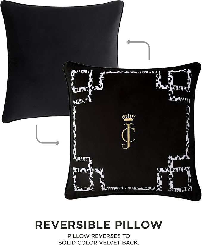 Juicy Couture - Decorative Accent Pillow, Soft Velvet Lattice, Premium Reversible Throw Pillow, Living Room and Bedroom Décor, Measures 20" x 20"| Black