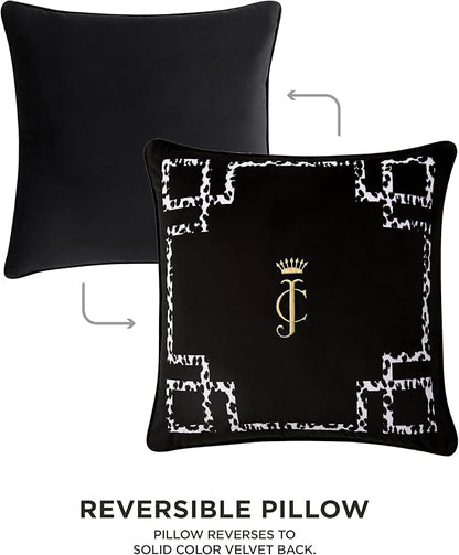 Juicy Couture - Decorative Accent Pillow, Soft Velvet Lattice, Premium Reversible Throw Pillow, Living Room and Bedroom Décor, Measures 20" x 20"| Black