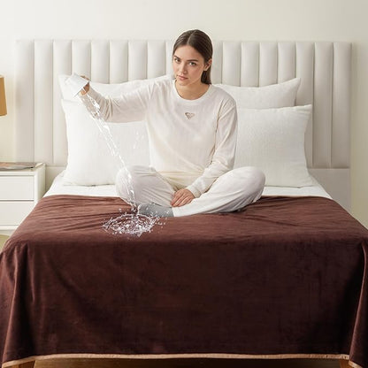 Water Proof Blanket 50x60 Inches - Reversible Flannel Blanket for Bed, Sofa,Couch- Spillproof, Leakproof Soft Double-Sided Brown Throw Blanket for Adults, Pets, Couples