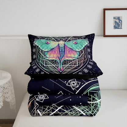 Erosebridal Moth Butterfly Bedding Full Size Gothic Decor Down Geometric Comforter Duvet Set for Kids Boys Girls Teens Room Dorm Decorative, Navy Blue