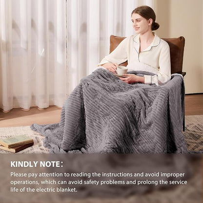 Homemate Electric Heated Blanket Twin Size - 62"x84" Heating Blanket Twin Size 1/2/4/6/8 Hours Auto-Off 10 Heat Level Over-Heat Protection Soft Flannel Sherpa ETL Certification