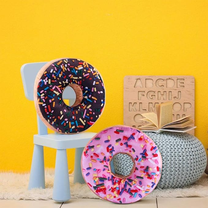 HYSEAS Round Throw Pillow 14 Inch Chocolate Donut, 3D Digital Print Decorative Comfortable Soft Plush Funny Food Shaped Pillow Light Weight Seat Pad Cushion for Couch, Chair, Floor, Sofa, 2 Pack