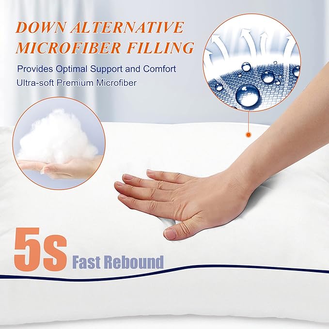 MZOIMZO Supportive Firm Bed Pillows for Sleeping- Standard Size, Set of 2, Cooling Hotel Quality with Premium Soft Down Alternative Fill for Back, Stomach or Side Sleepers, 20''x26''