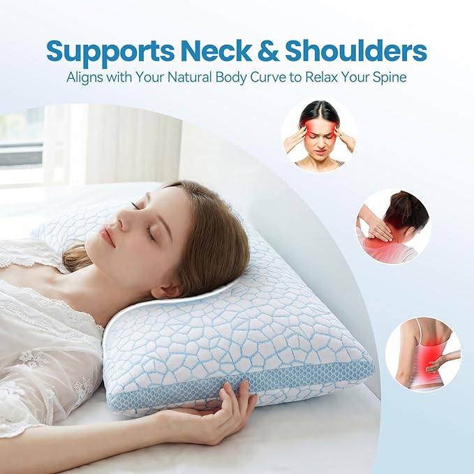 QUTOOL Double Sided Cooling Pillow for Hot Sleepers, Shredded Memory Foam Pillows King Size Set of 2, Adjustable Soft & Firm Gel Bed Pillow for Side, Back, Stomach Sleepers