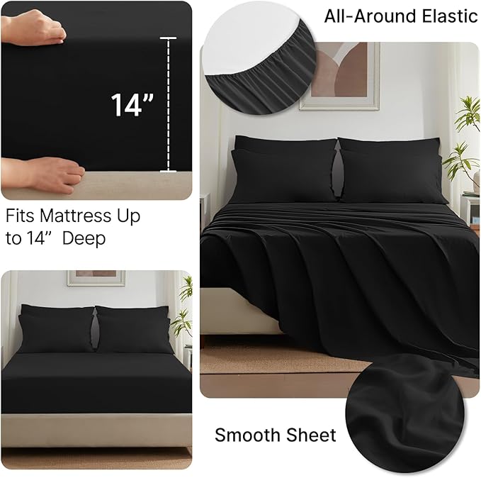 SunStyle Home Full/Queen Comforter Set - 7 Pieces Black Bed in a Bag, All Season Soft Comforters Queen Size Bedding Sets Includes 1 Comforter, 1 Flat Sheet, 1 Fitted Sheet, 4 Pillowcases