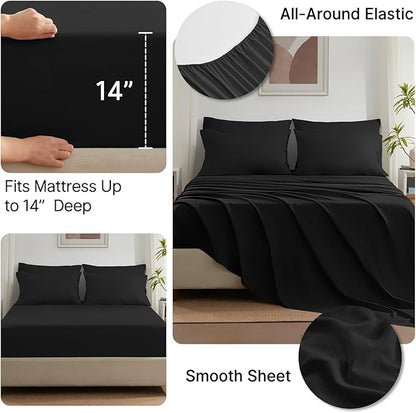 SunStyle Home Full/Queen Comforter Set - 7 Pieces Black Bed in a Bag, All Season Soft Comforters Queen Size Bedding Sets Includes 1 Comforter, 1 Flat Sheet, 1 Fitted Sheet, 4 Pillowcases