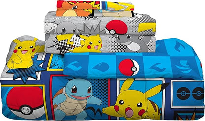 Franco Pokemon Bedding Super Soft Comforter and Sheet Set with Sham, 7 Piece Queen Size, (Official Licensed Product)