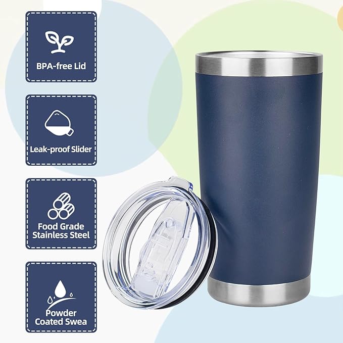 20oz Tumbler with Lid Stainless Steel Insulated Tumblers Travel Coffee Tumbler Bulk Double Wall Vacuum Insulated Water Cup Christmas Gifts for Women Men Her Him Home Office (Navy, 6pack)