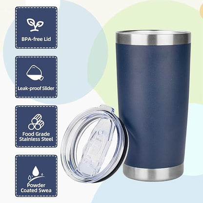 20oz Tumbler with Lid Stainless Steel Insulated Tumblers Travel Coffee Tumbler Bulk Double Wall Vacuum Insulated Water Cup Christmas Gifts for Women Men Her Him Home Office (Navy, 6pack)