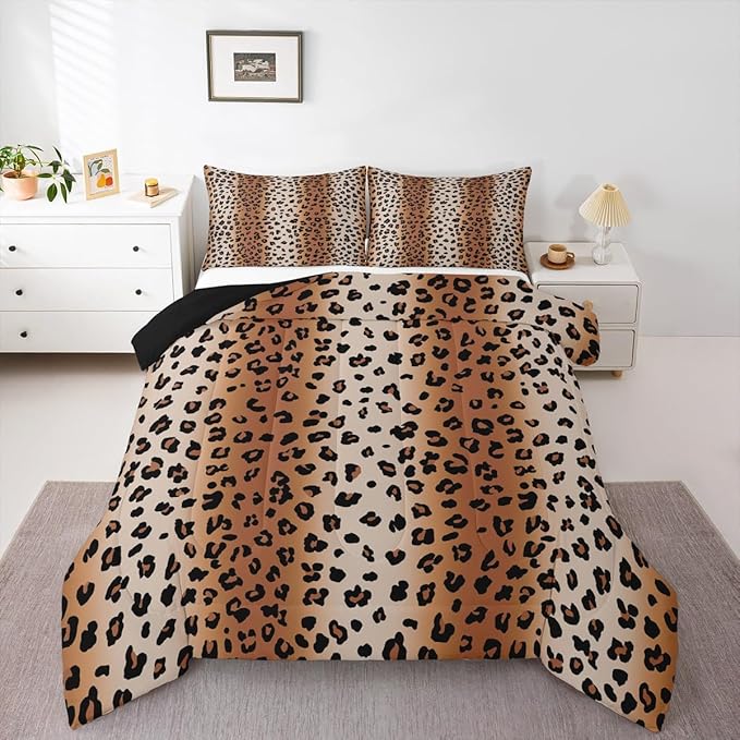 Erosebridal Leopard Print Queen Comforter Set for Kids Teens Adults,Ombre Grey Leopard Bedding Set,African Cheetah Print Duvet Insert,Farmhouse Bed Set for All Season