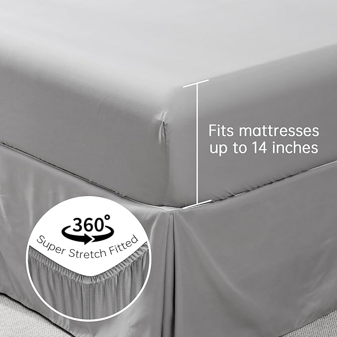 JOLLYVOGUE Grey Queen Comforter Set, 7 Pieces Pintuck Comforters Queen Size, Bed in a Bag Queen Comforter for Bedroom, Bedding Comforter Sets with Comforter, Sheets, Ruffled Shams & Pillowcases