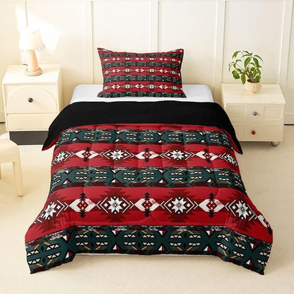 Erosebridal Southwestern Comforter Set Twin Bohemian Geometric Quilt,Ethnic Tribal Arrow Bedding Set Western Duvet Insert,Country Decor Western Room Decor for Bedroom Western Bedroom Decor Red