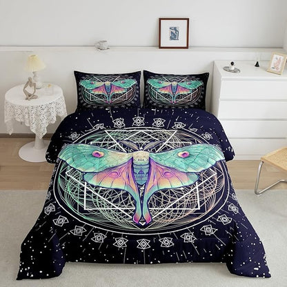 Erosebridal Moth Butterfly Bedding Set - King Size Gothic Decor Down Comforter & Duvet Set for Kids' Rooms - Navy Blue