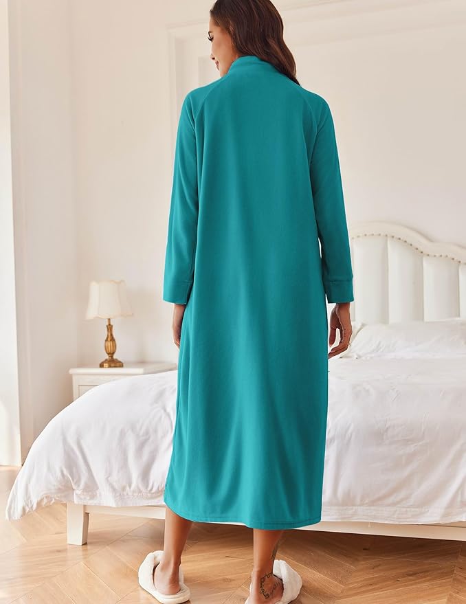 Ekouaer Women Zipper Robe Long Sleeves House Coat Soft Bathrobe Sleepwear with Pockets Housecoat Loungewear
