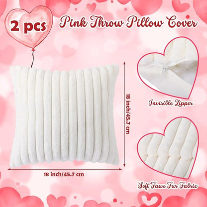 Leinuosen Set of 3 Valentine's Day Decor Heart Red Throw Pillow and 18 in Pillows Covers Faux Fur Decorative Heart Shaped Pillow Furry Stripe Pillowcase for Valentine Bed Couch Living Room Home Decor