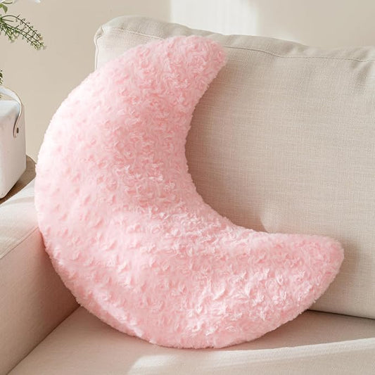 Moon Pillow, Decorative Throw Pillow with Soft Plush for Couch Bed, Cozy Moon Decorative Pillows for Bedroom Living Room, Home Décor Comfort Gift (Pink, 14.9 Inches)