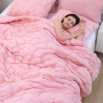 Pink Pinch Pleat Comforter Set King Size-7 Pieces Bedding Comforter Bed in A Bag-Lightweight Microfiber Bedding Set with Comforter,Fitted Sheet,Flat Sheet and Pillow Shams-104 x90