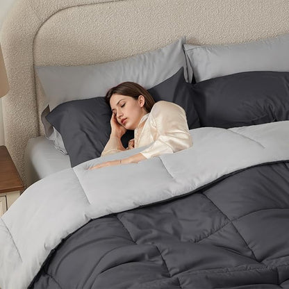 Anluoer Queen Comforter Set 7 Piece, Grey Bed in a Bag with Sheets, Comforters Queen Size Bedding Sets with 1 Comforter, 2 Pillow Shams, 2 Pillowcases, 1 Flat Sheet,1 Fitted Sheet