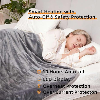 RAINOVA Heated Blanket Electric Throw, Electric Blanket-84''x90'', Soft Heating Blanket, 10-Level Heating, 10-Hour Auto-Off, Gifts for Parents and Elders, Gray, ETL & FCC Certified