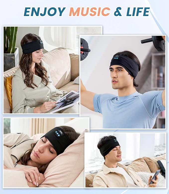 Voerou Sleeping Headphones Bluetooth 5.4 Headband, Wireless Music Eye Mask with HD Stereo Speakers, Headband Headphones for Side Sleepers, Christmas Cool Tech Gadgets Gifts for Men Women Teen Boys